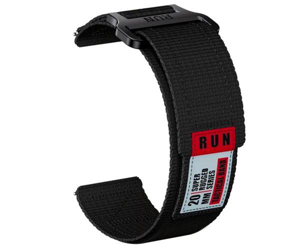 Ремешок Nylon Run для смарт-часов Garmin Forerunner 570 42 мм с универсальным креплением 20 мм Черный