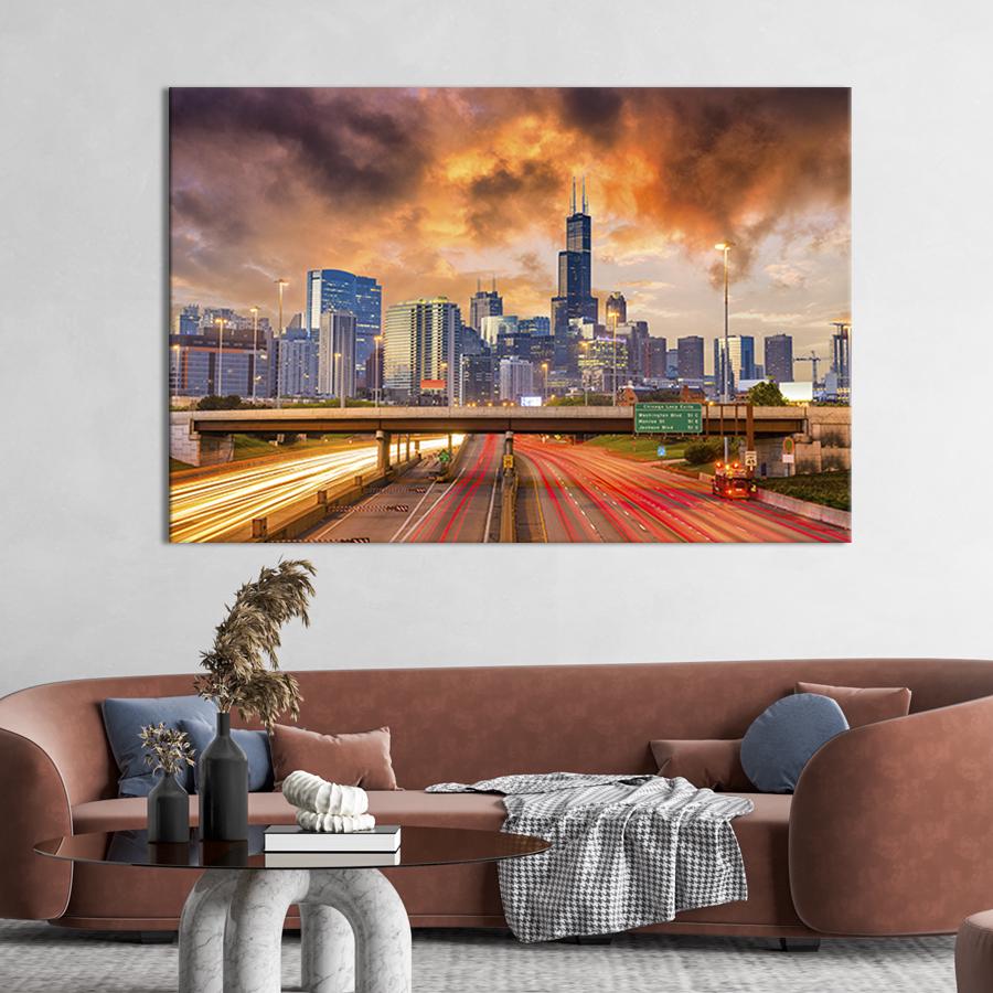 Настенный декор картина на холсте для интерьера Чикаго, США 80x54 см (399-1)