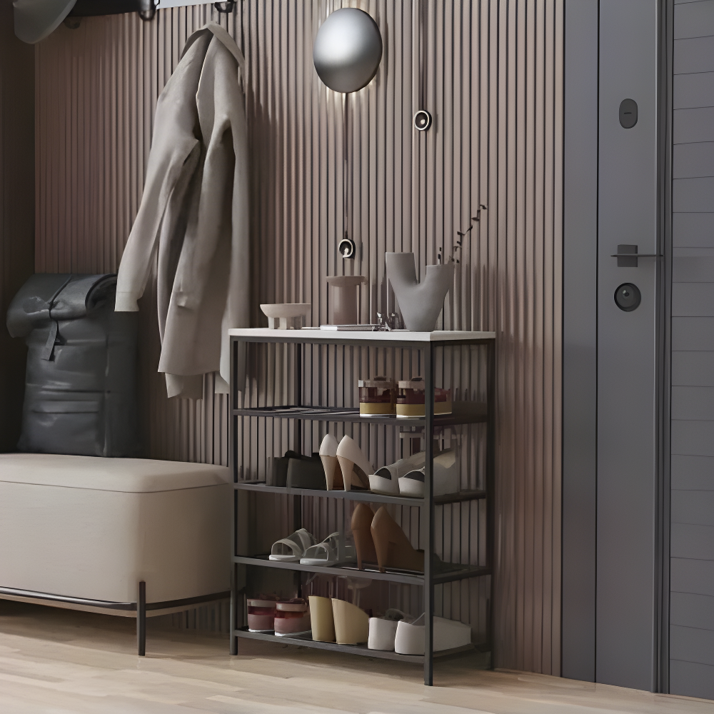Полка для обуви Ferrum-decor Слайм 4 металл/ДСП 16 мм 820x630x260 мм Черный/Белый (FRD-105160)
