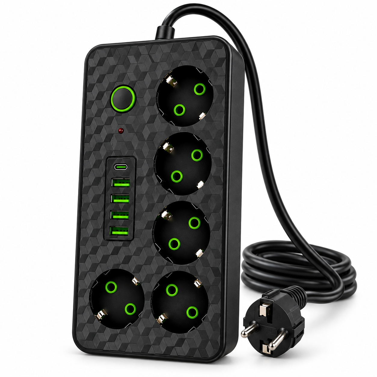 Фильтр-удлинитель сетевой HG-2505 на 5 розеток 3 м 2500 Вт с 4 USB и Type-C для дома и офиса (24420160)
