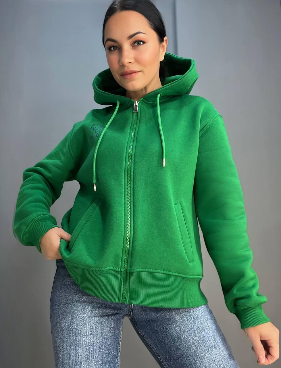 Толстовка жіноча PEPPER MINT 24-02 на блискавці з капюшоном утеплена M-L Зелений (977) - фото 4