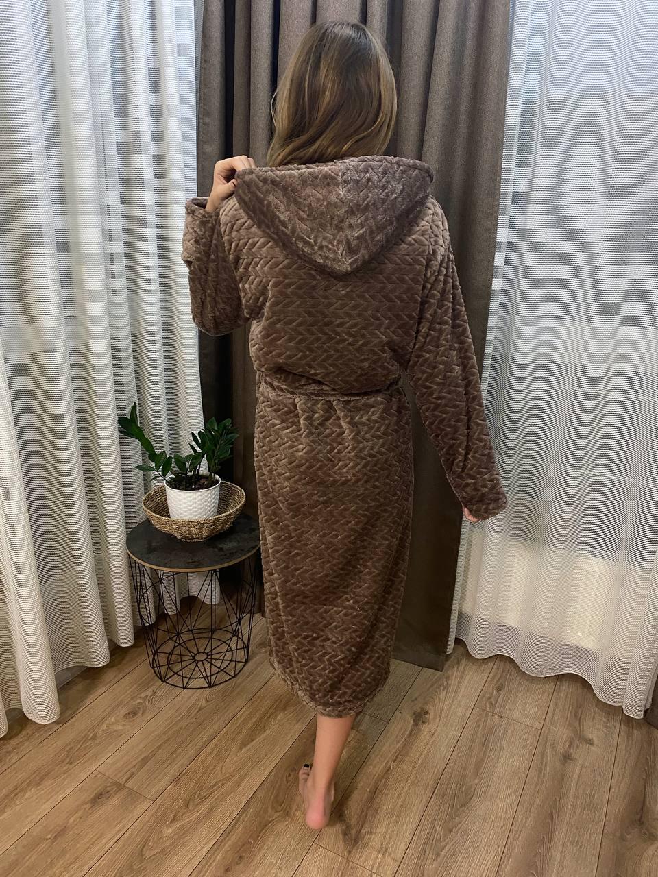 Халат женский велюровый на запах М Коричневый (Д-post-halat-002-02) - фото 3