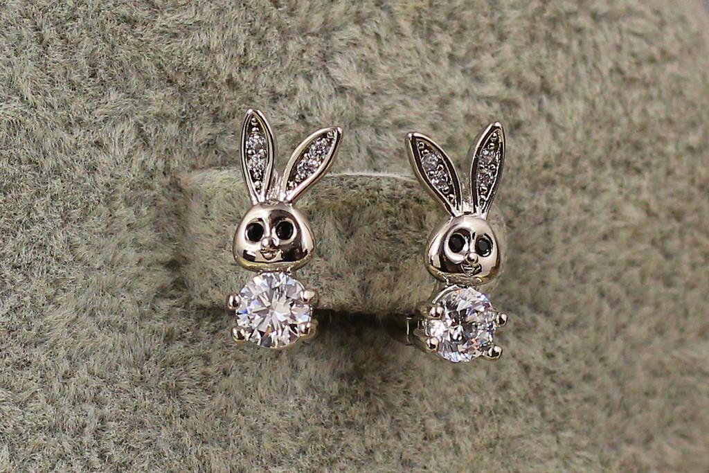 Серьги детские Xuping Jewelry Зайчики с белыми фианитами 10 мм Серебристый (1922025469)
