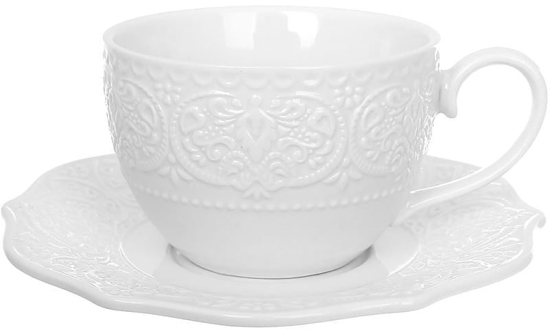 Чайный фарфоровый сервиз Dentelle Blanche 4 чашки с блюдцами 260 мл