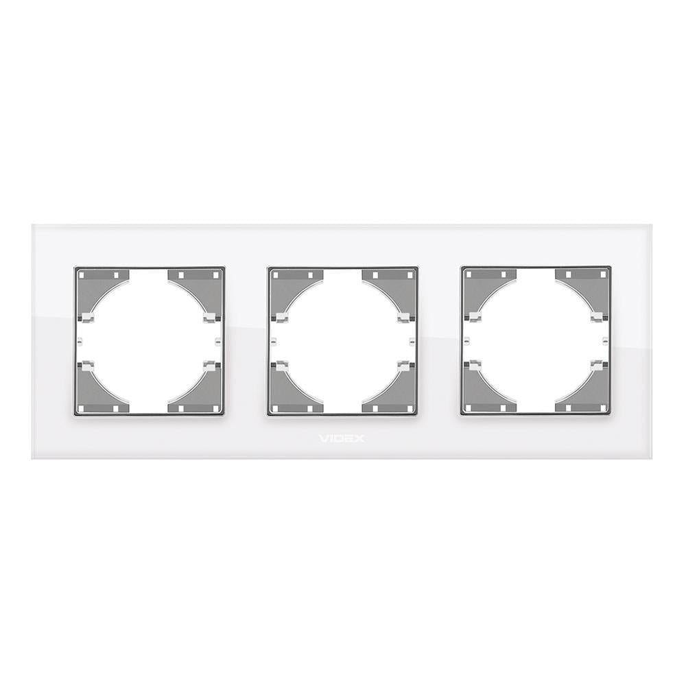 Рамка трехместная горизонтальная Videx Binera Белое стекло (00000022492)