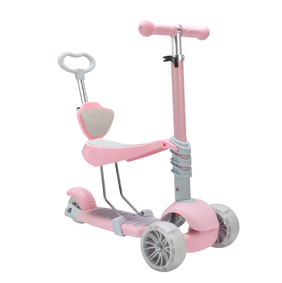 Самокат беговел 5в1 Scooter 7330 с родительской ручкой Розовый
