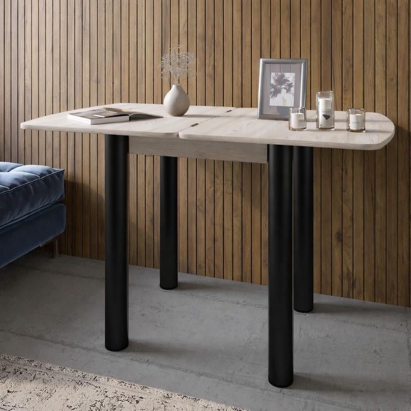 Обеденный стол раскладной LION Нота Мини 60x70/70x120 см черные ножки Самоа дымчатый (LION-045152)