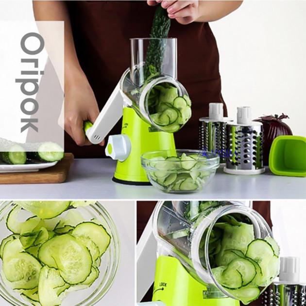 Овощерезка Tabletop Drum Grater Kitchen Master 3 насадки Зелено-белый - фото 4