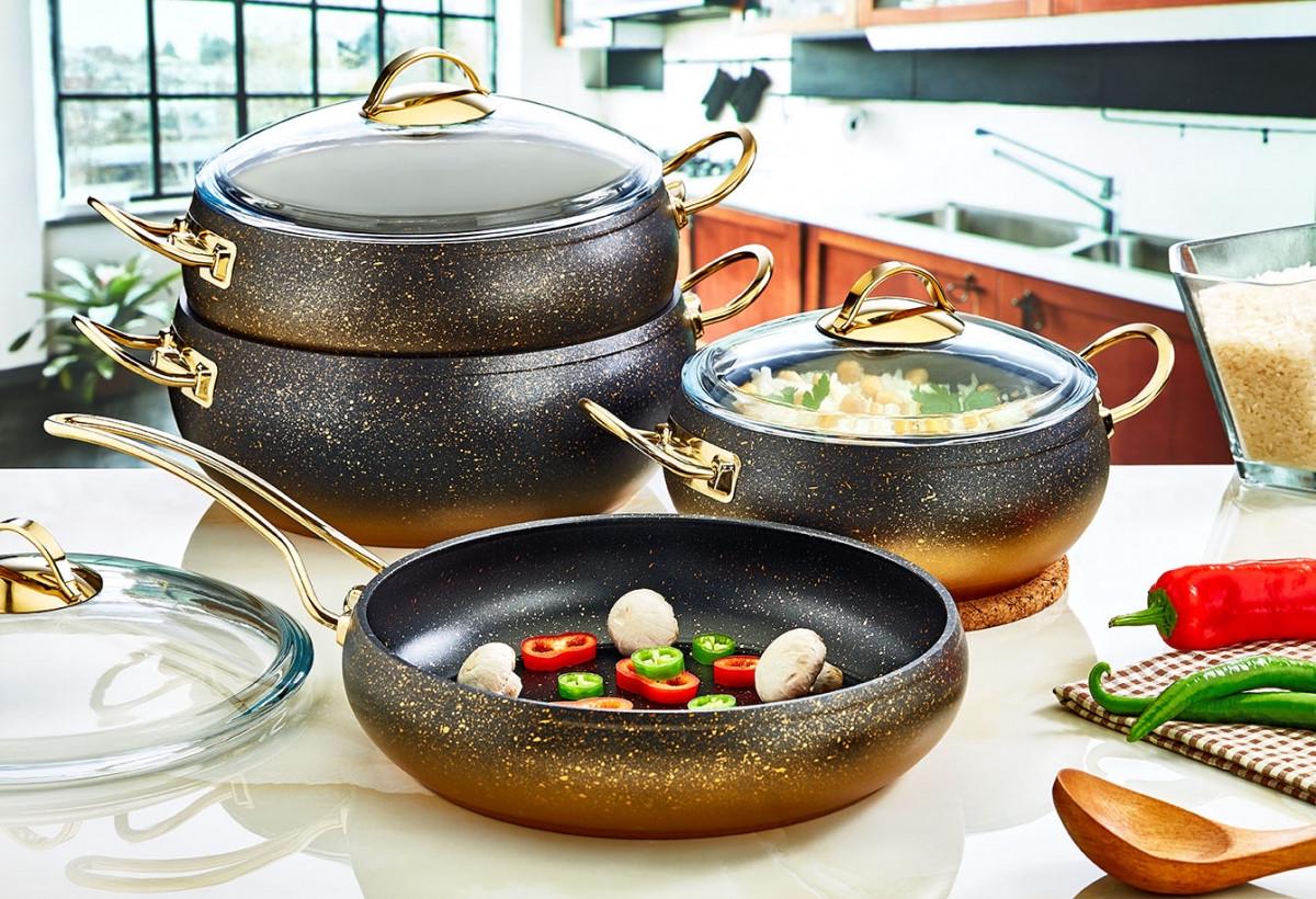 Набор посуды OMS 3024 9 пр. Золотистый - фото 4 Набор посуды OMS 3024 9 пр. Золотистый - фото 4