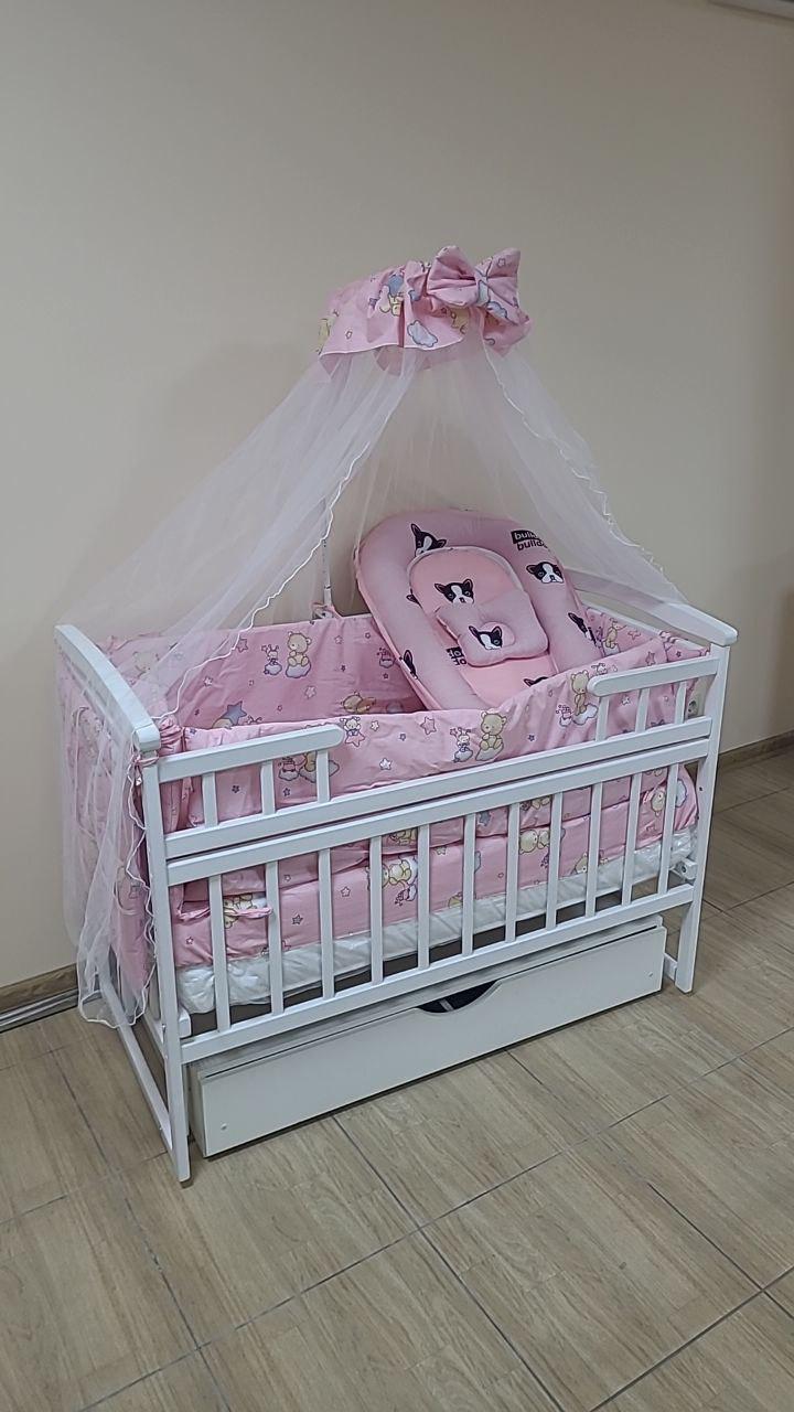 Постельный набор Мишки с коконом и ортопедической подушкой 11 эл. Розовый