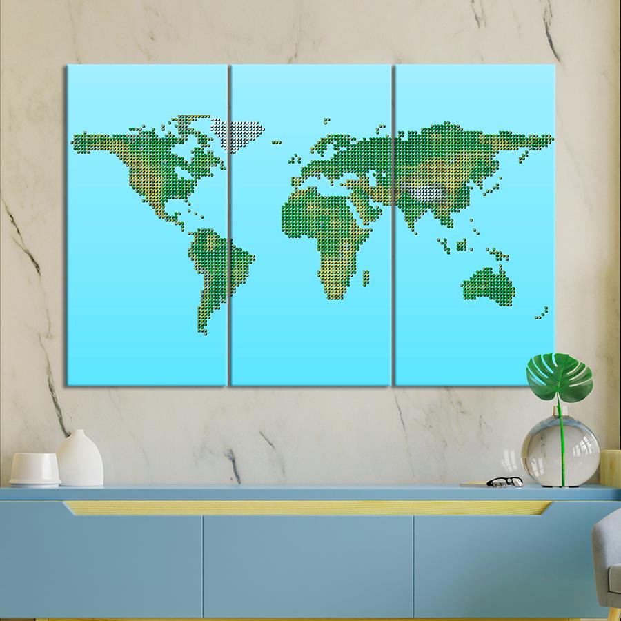 Картина карта Ретро пиксельная карта мира 128x81 см (A1351-3) Картина карта Ретро пиксельная карта мира 128x81 см (A1351-3)