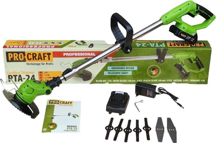 Аккумуляторный триммер ProCraft PTA-24 телескопическая штанга набор ножей диск 2 АКБ