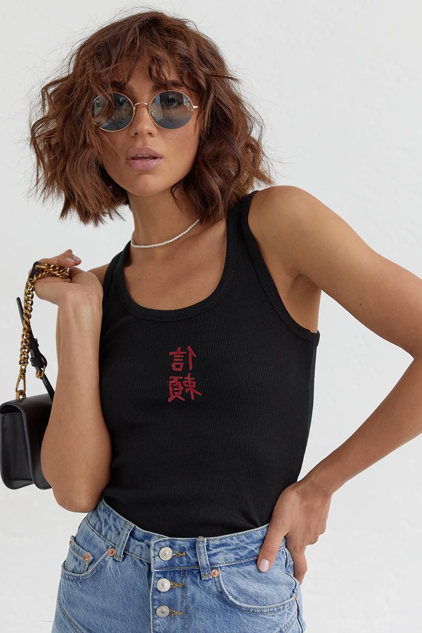 Майка женская с иероглифами M Черный (11179418) Майка женская с иероглифами M Черный (11179418)