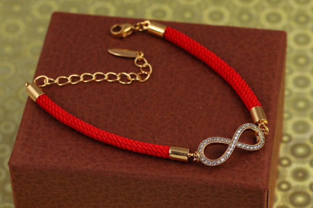 Браслет Xuping Jewelry красная нить с бесконечностью 17,5 см х 4,5 мм Золотистый (2196383609)