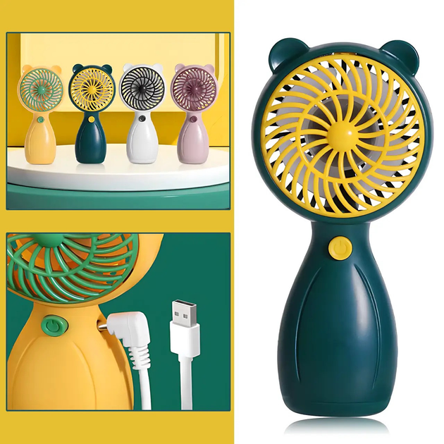 Вентилятор ручний акумуляторний Handy Mini Fan JX-998 з ручкою d 6 см Зелений (ML-04462-3) - фото 2