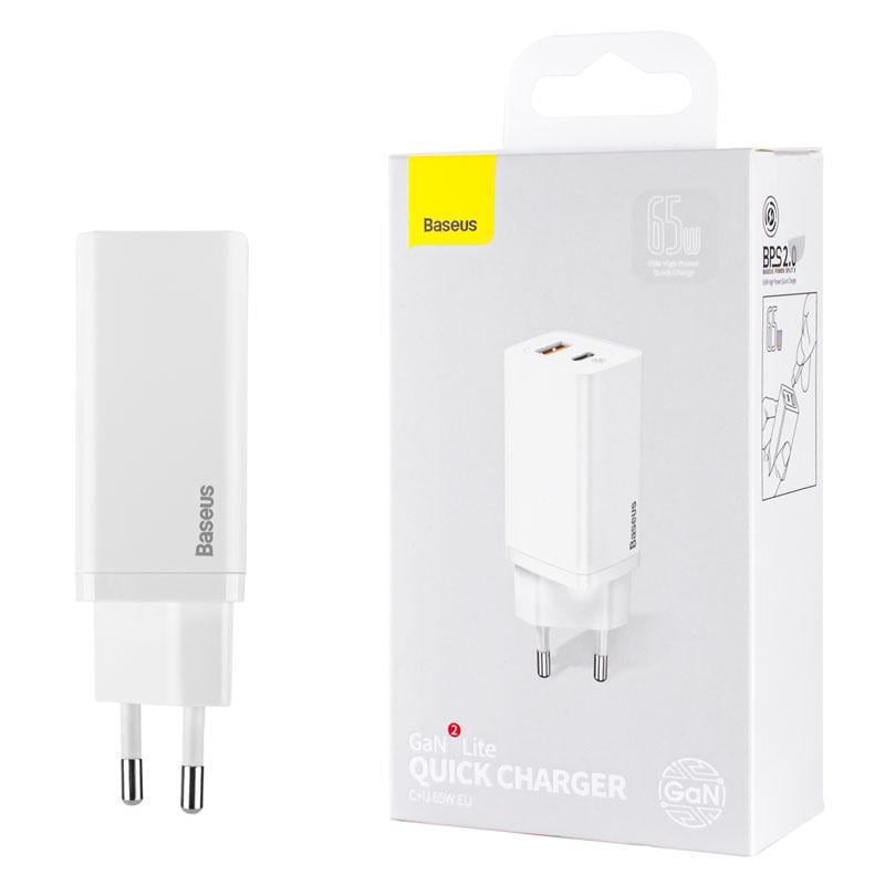 Зарядное устройство BASEUS GaN2 Lite Quick Charger C+U 65W EU White (CCGAN2L-B02)