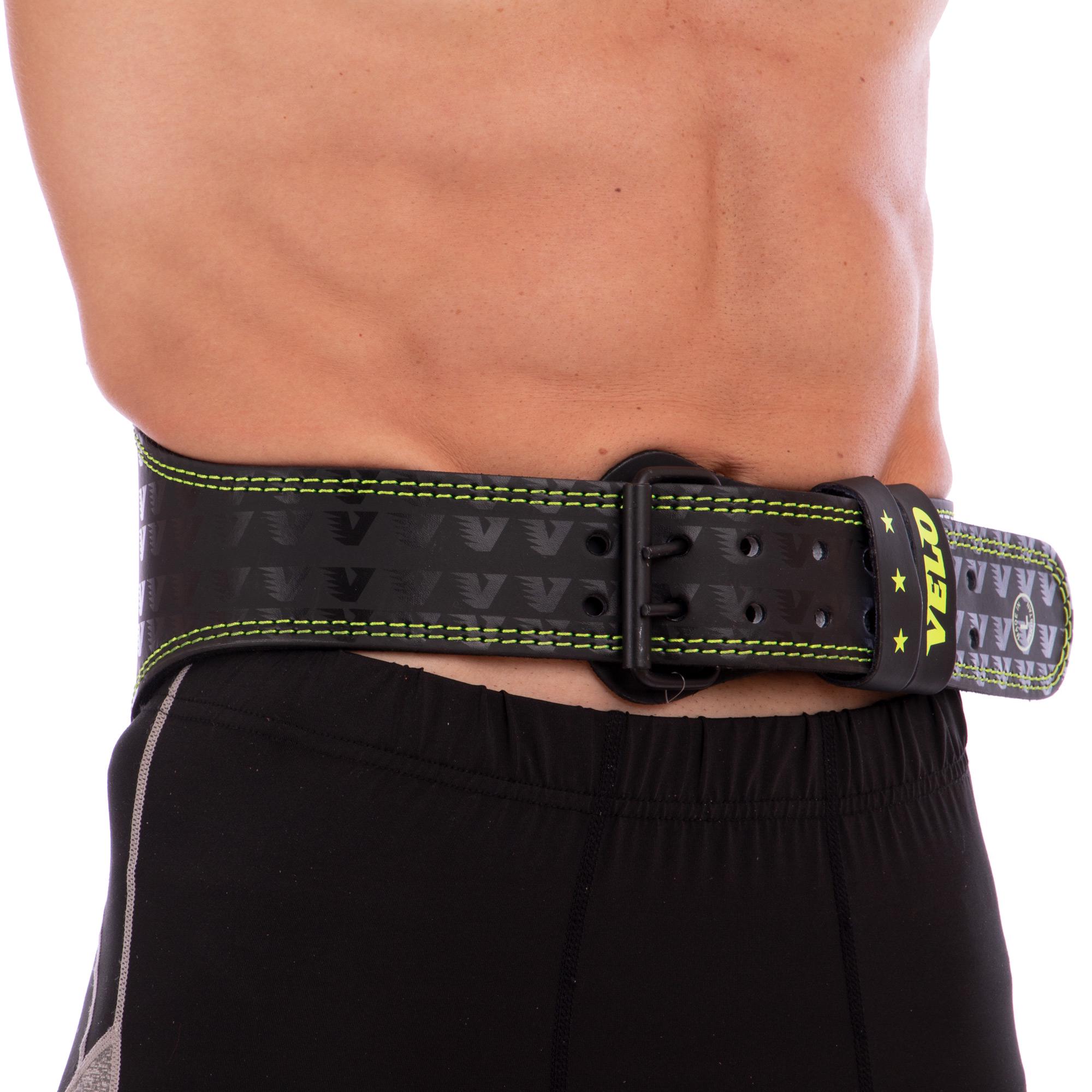 Пояс атлетический кожаный Zelart VELO VL-8180 ширина 15 см XL Черный/Салатовый (DR003922)