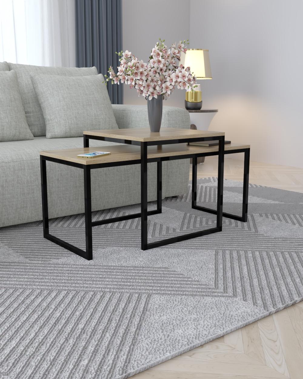 Комплект журнальных столиков EcoLoft Каре DSP-1412-1 в стиле лофт Дуб Аппалачи (32377736)