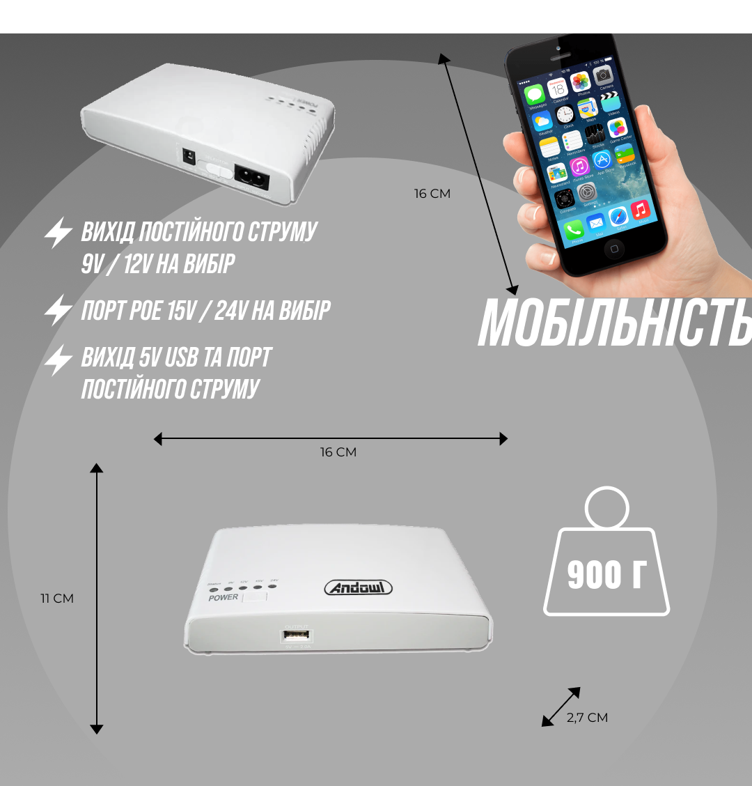 Портативный UPS для роутера ИБП Andowl Q-A212 MINI DC UPS 12000 mAh ЮПС (715c5d79) - фото 4