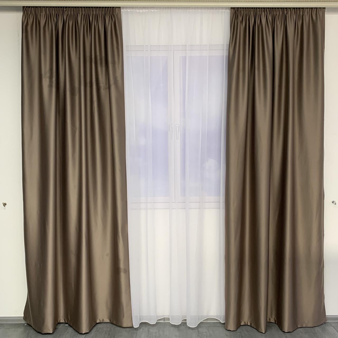 Шторы готовые в спальню из атласа Серо-бежевый (SH-VRTK-11)