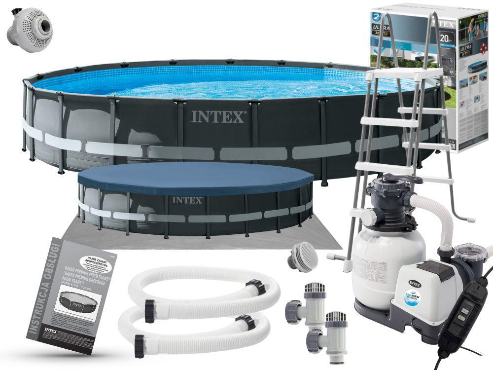 Бассейн каркасный круглый для дома Intex 26340 Ultra XTR 732х132 см с песчаным фильтром/тентом/лестницей Серый (147-9-26340)