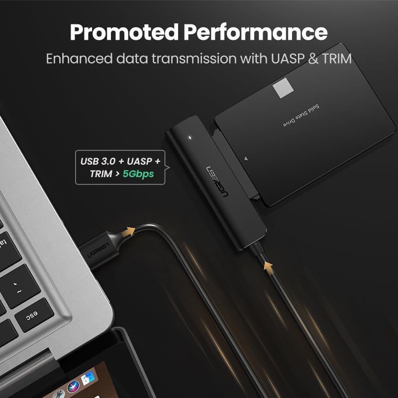 Кабель UGREEN SATA USB 50 см Для 2.5" SATA HDD/SSD USB 3.0 до SATA III 5 Гбіт/с UASP Чорний (70609) - фото 2