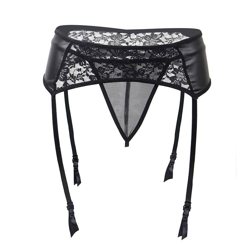 Пояс для чулок кружево женский с трусиками стрингами L Черный (01252) - фото 3 Пояс для чулок кружево женский с трусиками стрингами L Черный (01252) - фото 3