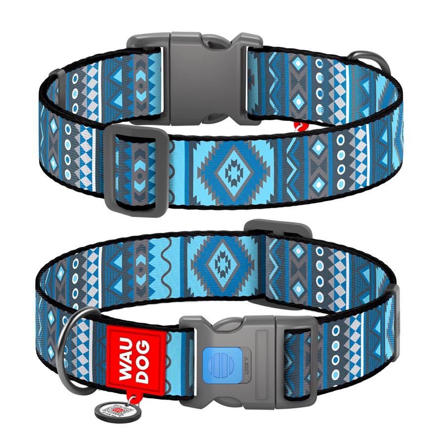 Ошейник для собак с QR-паспортом Waudog Nylon Этно пластиковый фастекс XXL 35 мм 46-70 см Blue (284-0131) - фото 1 Ошейник для собак с QR-паспортом Waudog Nylon Этно пластиковый фастекс XXL 35 мм 46-70 см Blue (284-0131) - фото 1