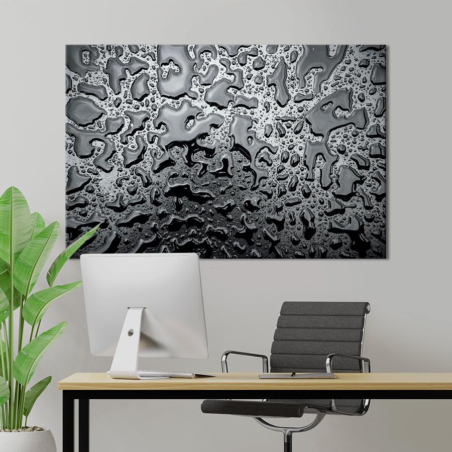 Картина абстракция Капли дождя на сером металле 120x80 см (A924-1)
