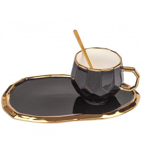 Чашка керамическая Black elegance с ложечкой и блюдцем 200 мл (514034)