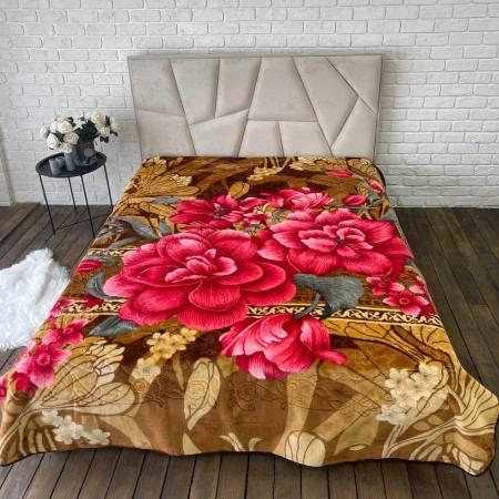 Покрывало плюшевое Цветы велюровое евро 200х240 см Бежевый (П4К-al-cap-pled-009)