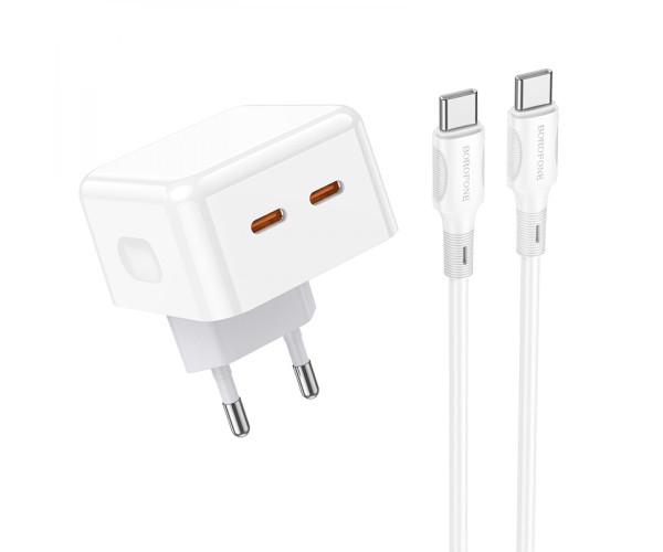 Пристрій зарядний мережевий Borofone BA76A Source PD35W/QC3.0 cable Type-C to Type-C White Пристрій зарядний мережевий Borofone BA76A Source PD35W/QC3.0 cable Type-C to Type-C White