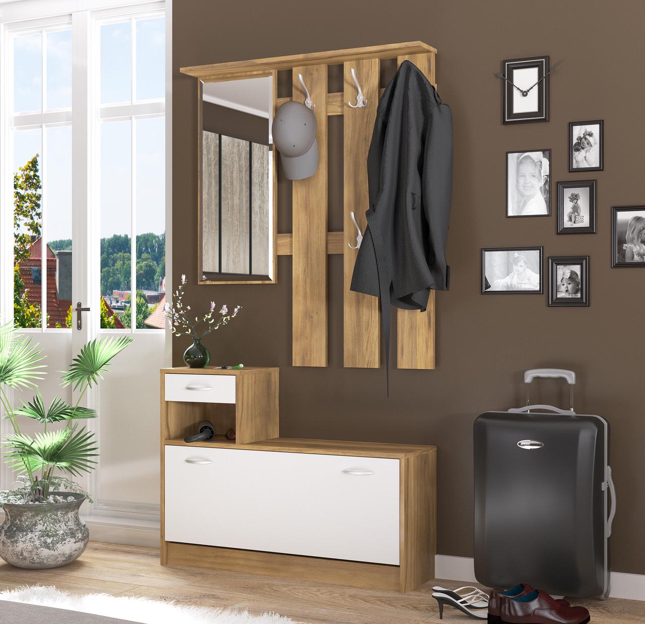 Передпокій Мебель Сервіс Оріон з дзеркалом і тумбою для взуття 100х187 см Дуб бароко/Білий (komplekt_Orion1_MS) Передпокій Мебель Сервіс Оріон з дзеркалом і тумбою для взуття 100х187 см Дуб бароко/Білий (komplekt_Orion1_MS)