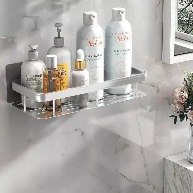 Полка для ванной комнаты металлическая самоклеющаяся полка Bathroom shelf 30х13х5,5 см Серый