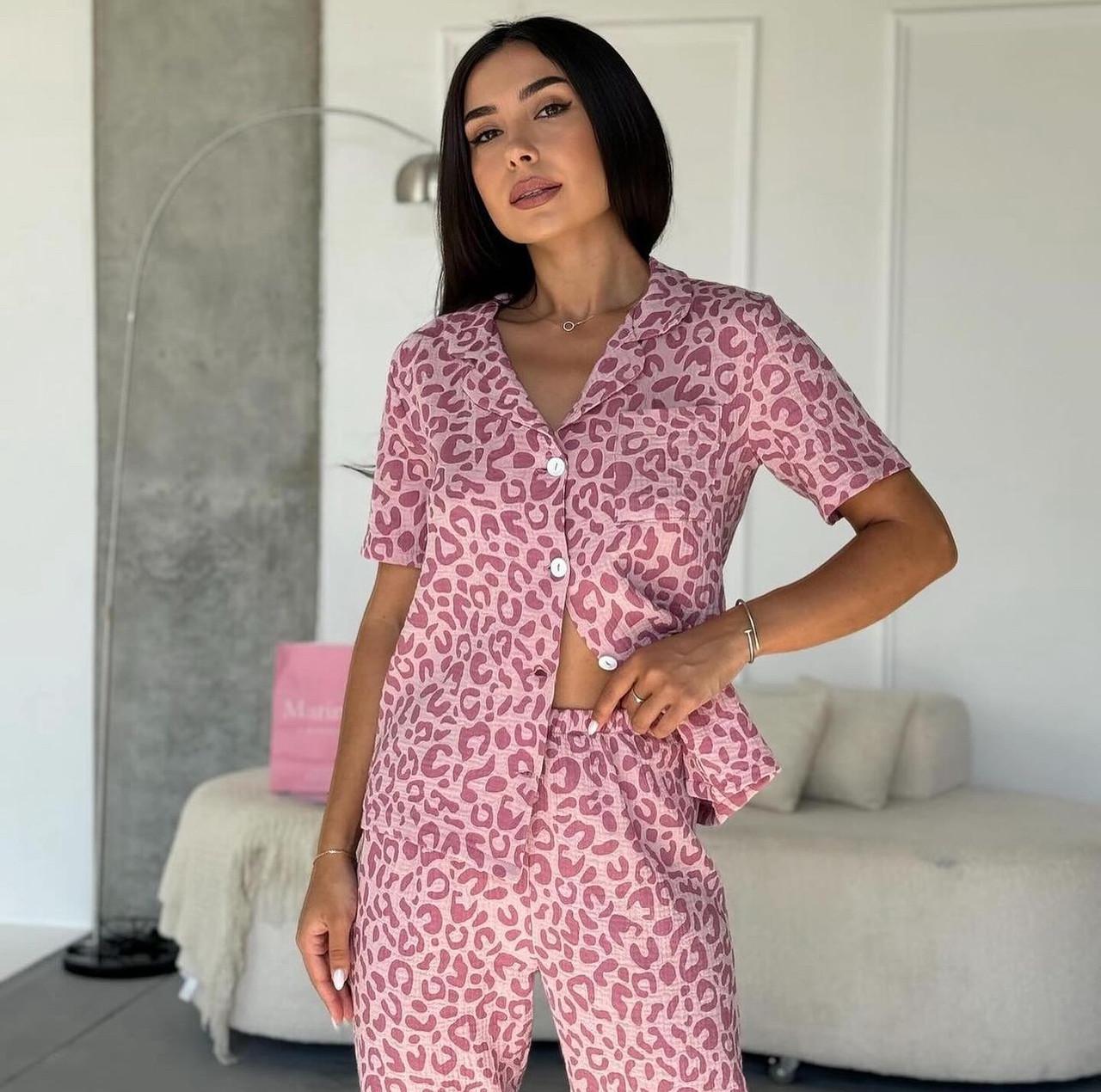 Пижама Леопард из муслина L Розовый (2060)