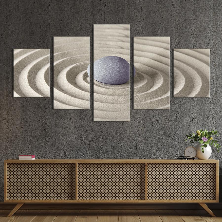 Модульная картина из 5 частей Радиальные круги и камень 112x54 см (66-52)