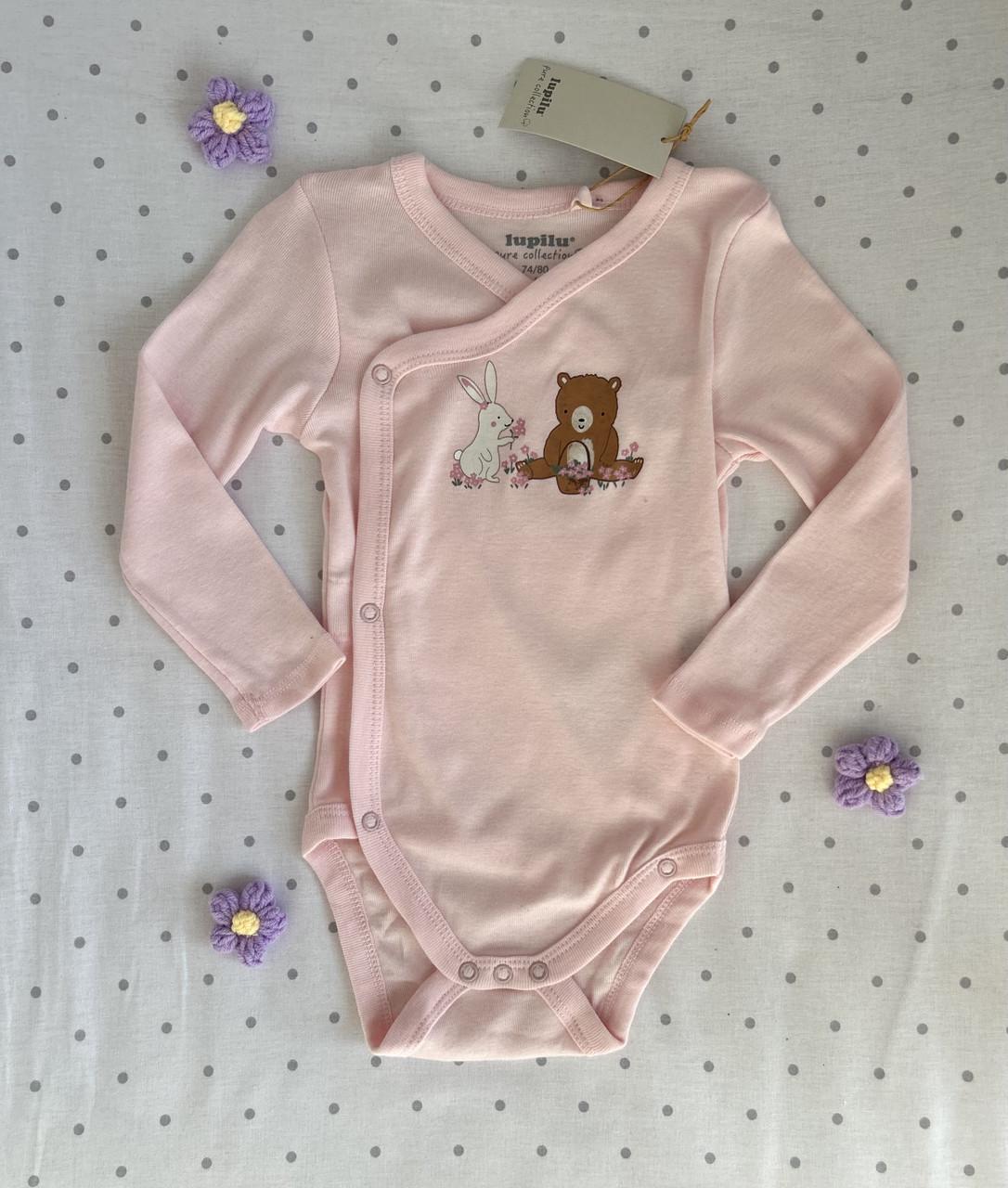Бодік з квіточками/зайчиком і ведмедиком Lupilu 74/80 см на 6-12 міс. Рожевий (2825427453)