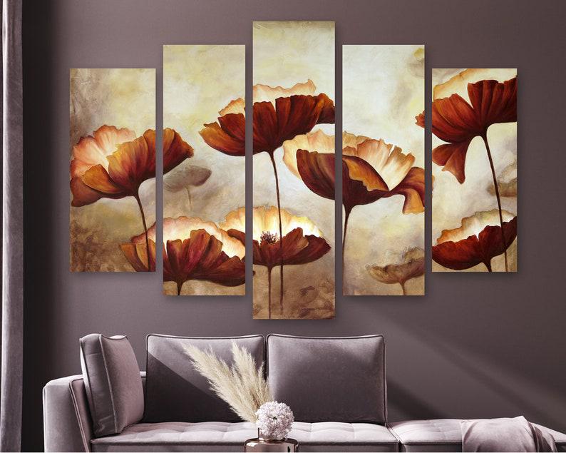 Модульная картина KIL Art Бежевые маки на холсте из пяти частей 187x119 см (M51_XL_92)