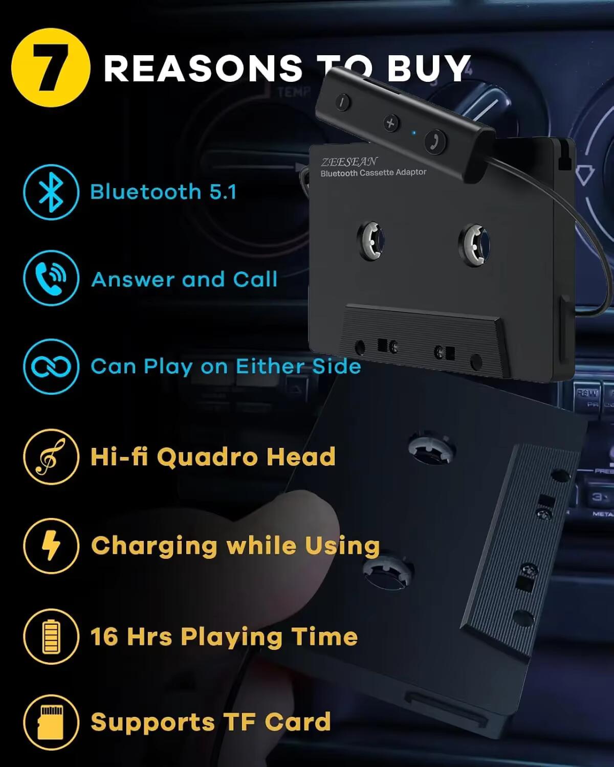 Аудіоприймач автомобільний Zeesean c003 Bluetooth 5.1 касетний з підтримкою TF-карти Black (c003z) - фото 7