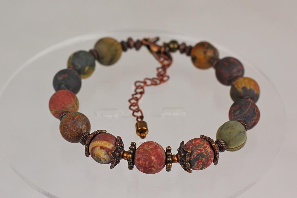 Браслет жорсткий яшма пікассо 20 см 10 мм Золотистий (32520562)