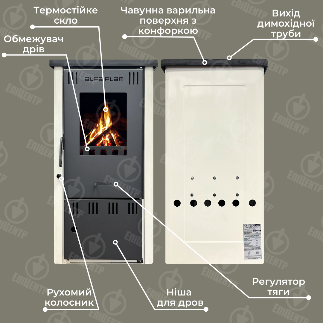 Піч з варильною поверхнею ALFA-PLAM ELITA 2 на дровах Кремовий (9368254) - фото 3