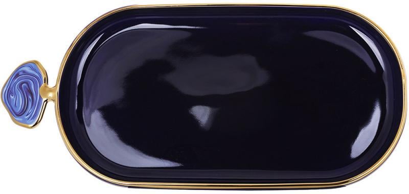 Блюдо фарфоровое Gold Line 30,5х14 см овальное с декоративной ручкой Синий (32329495) - фото 1