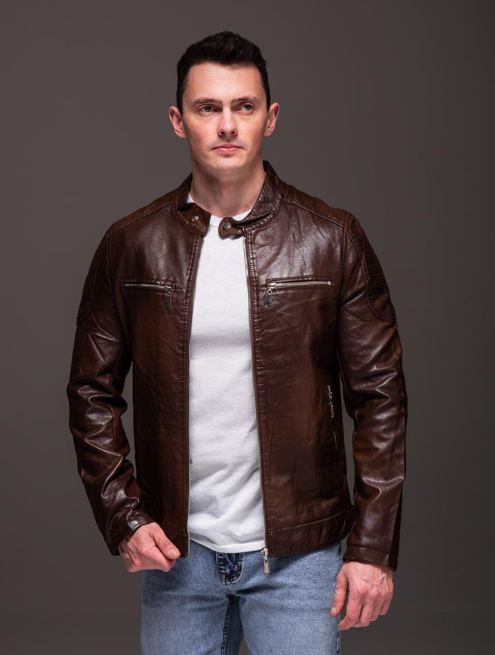 Куртка чоловіча з еко-шкіри M Коричневий (2341/1/3) - фото 7 Куртка чоловіча з еко-шкіри M Коричневий (2341/1/3) - фото 7