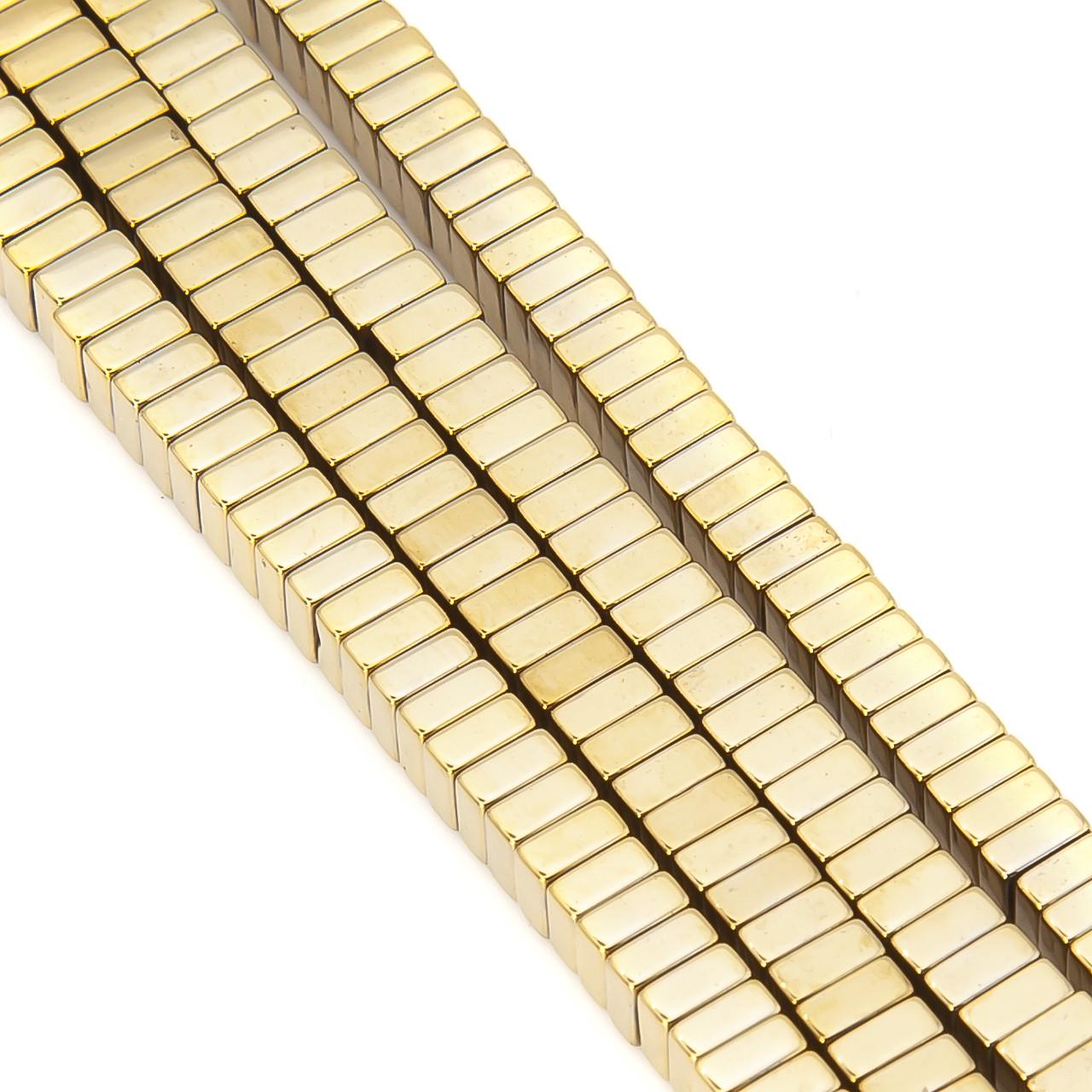 Бусины гематитовые Квадрат 4х2 мм 40 см 200 шт. Золотистый глянцевый (БГ0402к49)