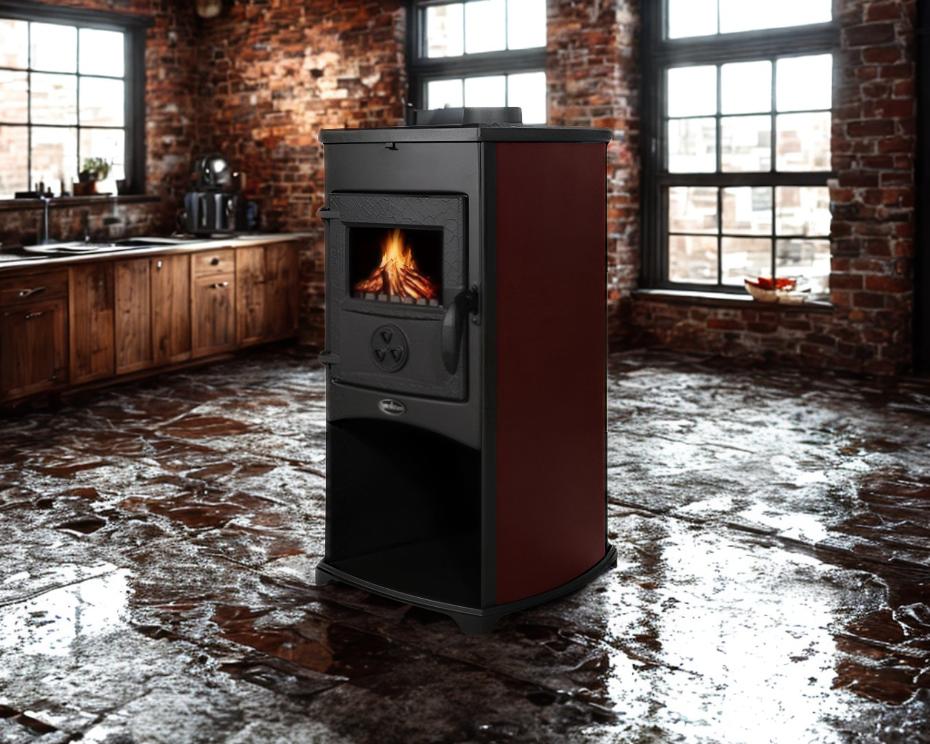 Піч чавунна Tim Sistem NORA на дровах червона - фото 3 Піч чавунна Tim Sistem NORA на дровах червона - фото 3