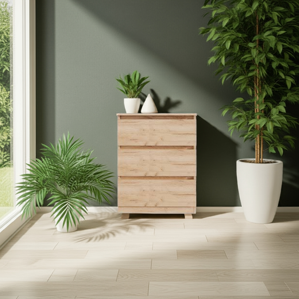 Комод MEBEX на 3 ящика 60х40х77,4 см Дуб Крафт (VM3B600DC) - фото 1 Комод MEBEX на 3 ящика 60х40х77,4 см Дуб Крафт (VM3B600DC) - фото 1