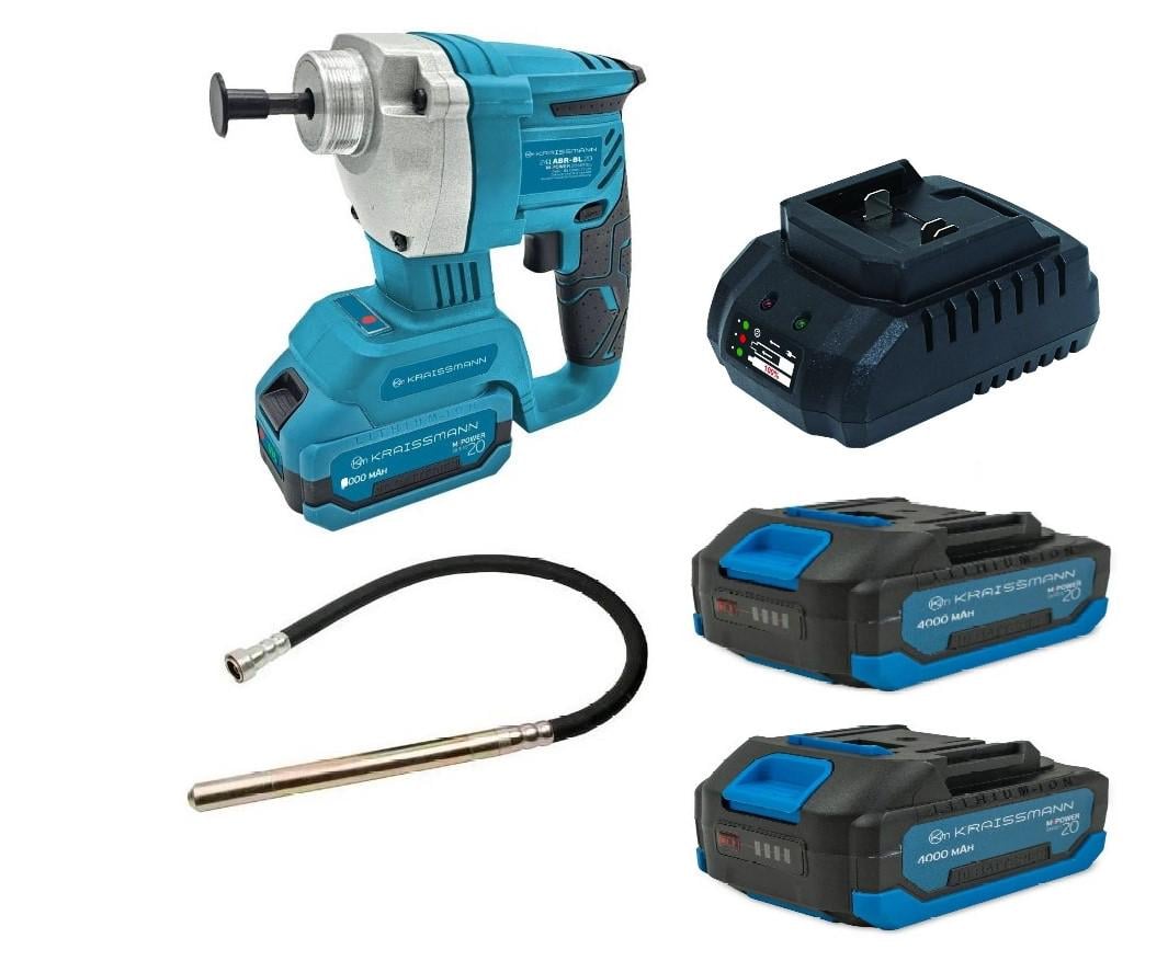 Виброуплотнитель бетона аккумуляторный KRAISSMANN 241 ABR-BL 20MP 2 аккумулятора 4 Ач/зарядное устройство/вибронаконечник 1,5 м (ABR-BL 20MP)