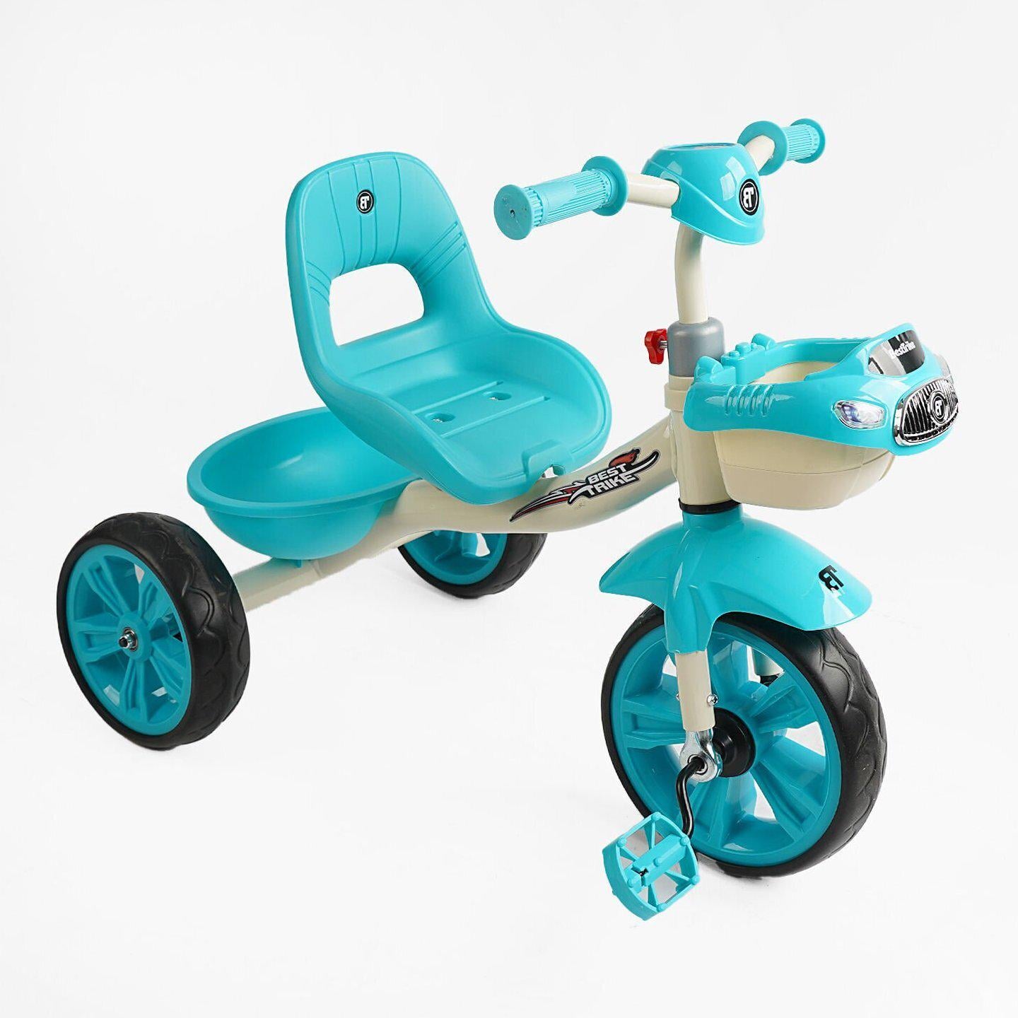Детский трехколесный велосипед без ручки Best Trike BS с двумя корзинами Бирюзовый