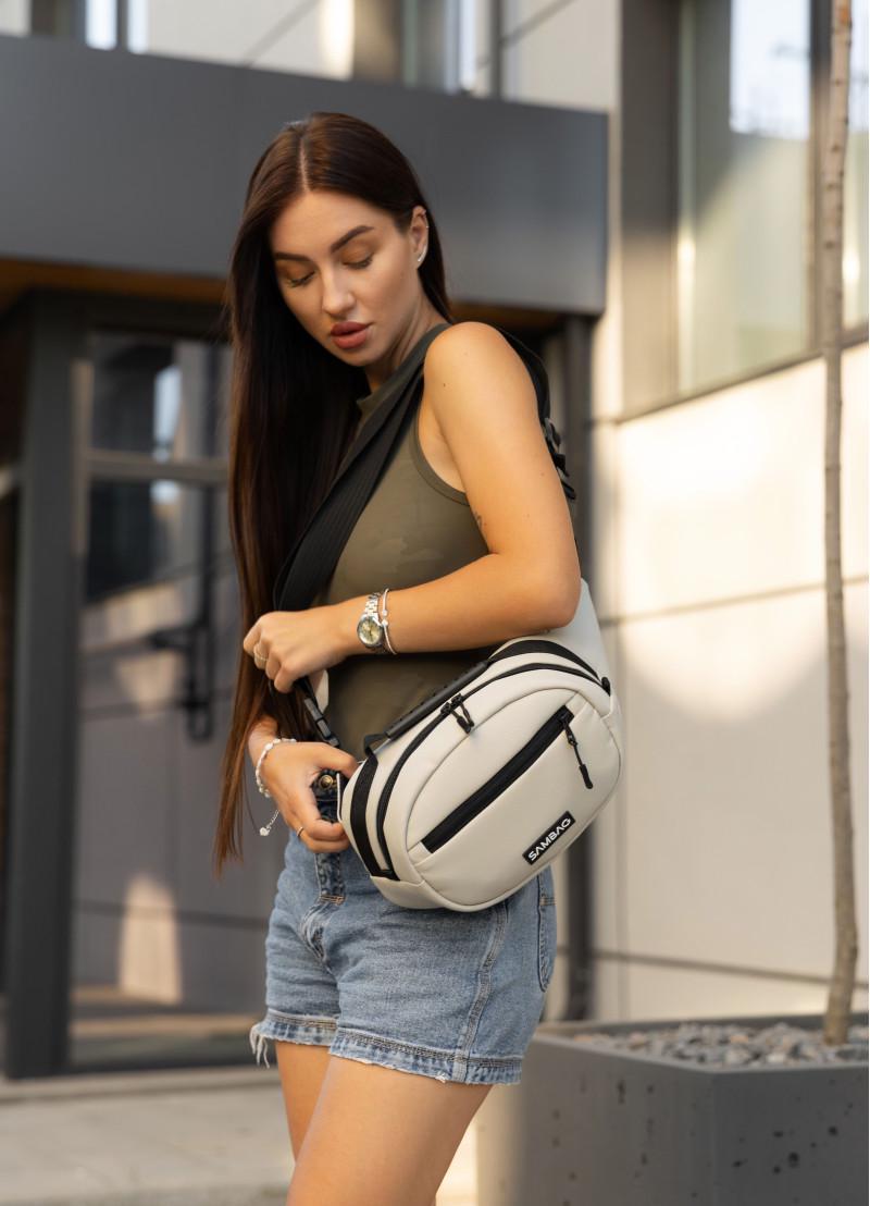 Сумка-бананка жіноча через плече Sambag Flex 30×17×10 см Сірий (85351030)