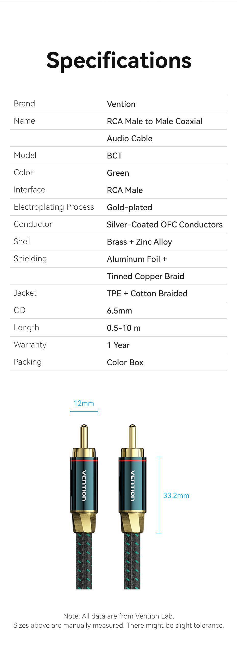 Аудіокабель коаксіальний Vention RCA-RCA посріблена мідь OFC обплетення/позолочені конектори 8 м Зелений (BCTGK) - фото 10 Аудіокабель коаксіальний Vention RCA-RCA посріблена мідь OFC обплетення/позолочені конектори 8 м Зелений (BCTGK) - фото 10